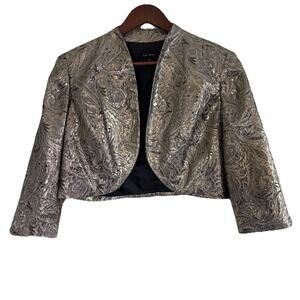 Le Bos Gold Paisley Bolero Jacket 3/4 Sleeves Shrug Tag Size 14 Fits 12 Lux Glam